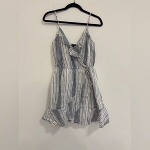 Express White and Blue Asymmetrical Wrap Camisole Dress